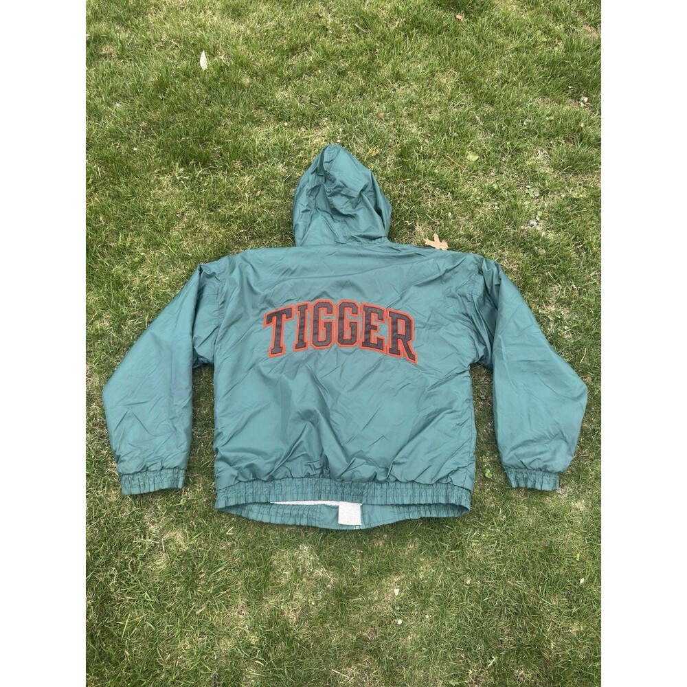 Vintage Disney Store Tigger Jacket Sz Large Green Hooded Lined Spellout READ